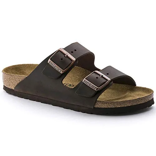 Birkenstock Classic ARIZONA FL Pantoletten - Unisex, Braun (HABANA), 42 EU - Wanderschuhe mit verstellbaren Dornschnallen aus Metall und einer bequemen Velourslederdecksohle für optimalen Tragekomfort.
