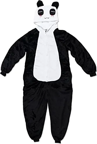 Katara 1744 - Panda Kostüm-Anzug - Damen-Schlafanzug-Einteiler, kuscheliger Fleece Jumpsuit mit Ohren, ideal für Partys oder gemütliche Nächte, inklusive praktischem Reißverschluss für den Gang aufs stille Örtchen.