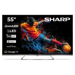 Sharp QLED 55 Zoll Fernseher mit Google TV und Dolby Atmos - Erleben Sie brillante 4K UHD-Bilder auf dem Sharp 55 Zoll QLED Fernseher. Mit Mini-LED-Technologie und Dolby Vision genießen Sie lebendige Farben und beeindruckenden Klang – ideal für Ihr Heimkino!