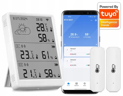 Wetterstation + 2 externe Temperatur- und Feuchtigkeitssensoren LCD WiFi Tuya