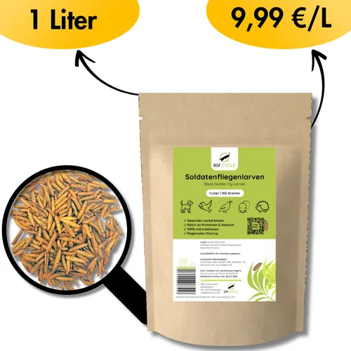 Soldatenfliegenlarven getrocknet 150 Gramm Koifutter Hühnerfutter wie Mehlwürmer