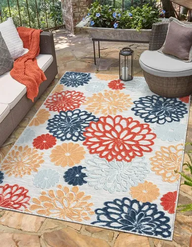 Myflair Teppich Bloom - Outdoor geeignet, rechteckig, floral mit Hoch-Tief-Effekt, 200x300 cm - Teppich für Balkon und Terrasse, robust und schmutzabweisend, ideal für den geschützten Außenbereich. Maße: 200 cm x 300 cm, Höhe: 8 mm.