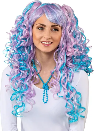 Perücke Candy Meerjungfrau mit Ansteckhaaren für Fasching - Bunte Perücke in Hellblau und Türkis, lockige Haarpracht für ein auffälliges Fasching-Outfit. Ideal für Karneval und Kostümpartys!