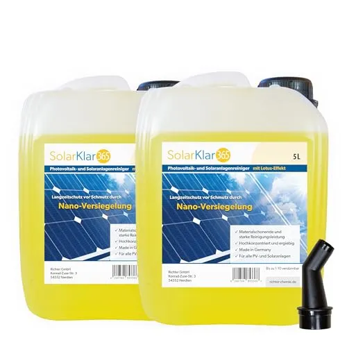 SolarKlar365 Photovoltaik- und Solaranlagen Reiniger | PV Anlage reinigen | Lotuseffekt langanhaltender Schutz, starke und materialschonende Reinigung der Photovoltaikanlage