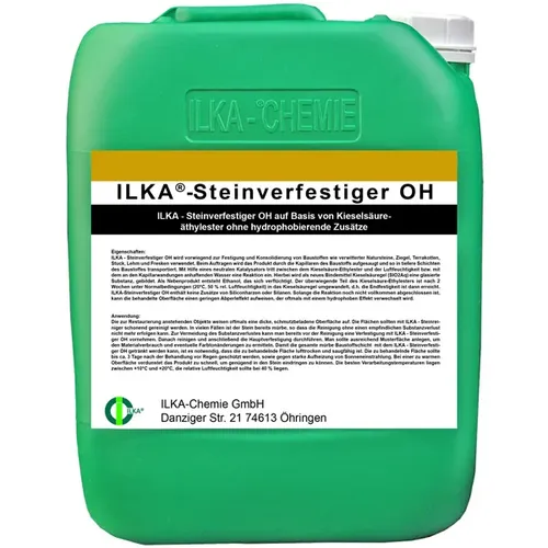 ILKA® - Steinverfestiger H mit hydrophobierenden Zusätzen | 10ltr | zur Festigung und Konsolidierung von Baustoffen wie verwitterter Natursteine, Ziegel, Terrakotten, Stuck, Lehm und Fresken