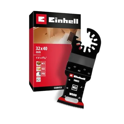 Original Einhell Tauchsägeblatt aus Kohlenstoffstahl für Holzbearbeitung (32 mm Breite, 40 mm Eintauchtiefe, PTFE-Coating, gekrümmte Schneide, Schnellwechselfunktion)