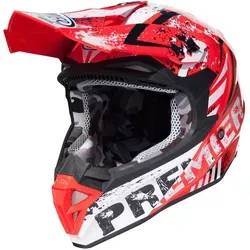 Premier Exige ZX2 Motocross Helm, Weiss-Rot, Größe L - Motorradhelm mit hochwertiger Außenschale und Nackenschutz-Kompatibilität für optimalen Schutz und Komfort beim Motocross.