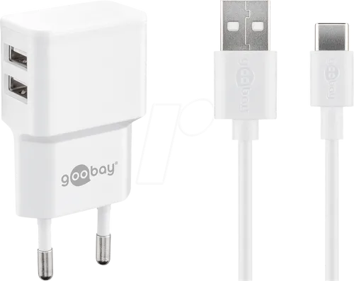 GOOBAY 44987 - USB-Ladegerät, dual, 5 V, 2,4 A, USB-C, weiß