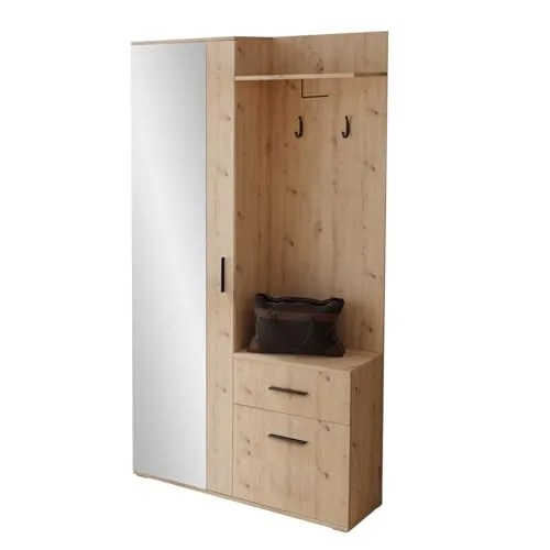 Mirjan24 Garderoben-Set Epic – Praktische Wandgarderobe mit Schrank und Schuhschrank - Garderoben Komplettprogramme mit 2 Kleiderhaken und Spiegel, ideal für jeden Flur. Flexibel montierbar und hochwertig verarbeitet für eine stilvolle Einrichtung.