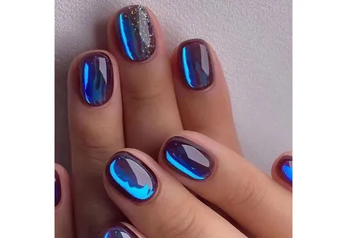 LuxusKollektion Kunstfingernägel 24 Stück Blau Glänzende Falsche Nägel zum Aufkleben, Kurz