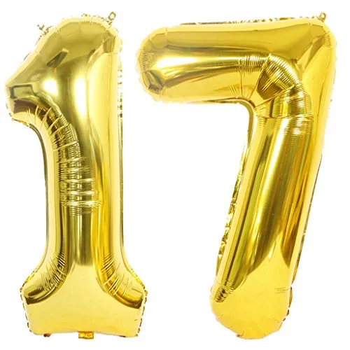 Luftballon 17 Gold, Helium Ballon 17 Goldene 17 Luftballon Geburtstag 17 Jahre, 17 Luftballon Zahl Gold, Riesen Folienballon XXL Ballon Zahlen 17 für Geburtstag Hochzeit Jubiläum Party Deko