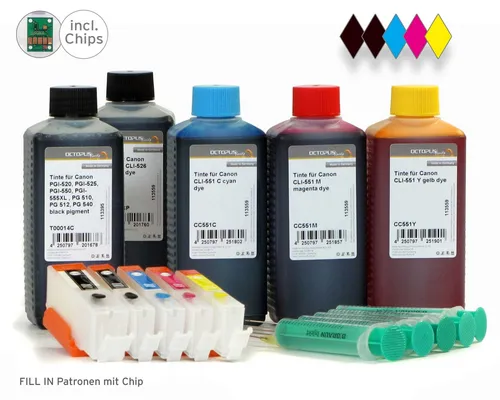 Befüllbare Druckerpatronen f Canon PGI550 CLI551 mit Nachfülltinte Druckertinte