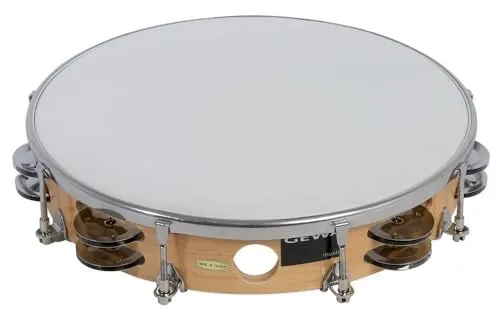 GEWA Traditionelles Tambourin mit Stahlschellen - Percussion-Instrument mit stimmbarem Maple Holzrahmen und robustem Kunststofffell, ideal für Schulklassen und Ensembles – für einen warmen Klang und lange Lebensdauer.