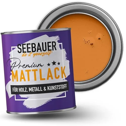 SEEBAUER diy Mattlack Orange 375ml - Hybrid-Lack für Möbel & mehr - Hochwertiger Mattlack mit Hybrid-Technologie für Innen & Außen. Schnell trocknend, extrem robust und ideal für Holz, Metall und Kunststoff. Perfekte Deckkraft für langlebige Ergebnisse und ein makelloses Finish.