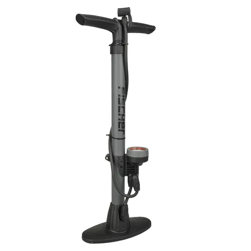 FISCHER 85585 Unisex Standpumpe mit Manometer - Robuste Standpumpe mit hoher Pumpleistung bis 7 bar. Großer Fuß für sicheren Stand und Doppelkopf für alle Ventile. Ideal für schnellen Einsatz beim Fahrradfahren.