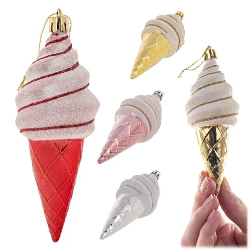 KADAX Weihnachtskugeln aus Kunststoff, bruchsichere Weihnachtsbaumkugeln, Christbaumkugeln, Baumkugeln, Weihnachtsdeko, Christbaumschmuck (Eiscreme, 4 Stück)