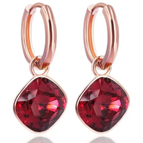 Rosegold Ohrringe Creolen Rot Markenkristalle Ohrringe 925 Sterling NOBEL SCHMUCK