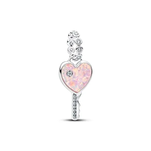 PANDORA Moments Schillernder Roter Schlüssel Charm-Anhänger - Charm-Anhänger aus Sterling Silber mit funkelnden Zirkonia und rosafarbenem Opal. Ideal für die Pandora ME und Moments Kollektion, ein einzigartiges Symbol der Liebe.