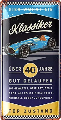 LANOLU Retro Blechschild 40 Geburtstag Schild - 40 JAHRE KLASSIKER - Alternative zur Geburtstagskarte 40 - witziges Geschenk 40 Geburtstag Mann, Metallschild, 17x34cm