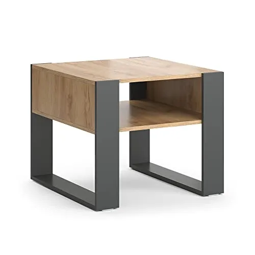 Vicco Couchtisch - Anthrazit/Goldcraft Eiche, 59.2 x 50.6 cm - Stylischer Couchtisch mit pflegeleichter Tischplatte aus Spanplatte und robustem Kufengestell. Perfekt für kleine Räume und modernes Wohndesign.
