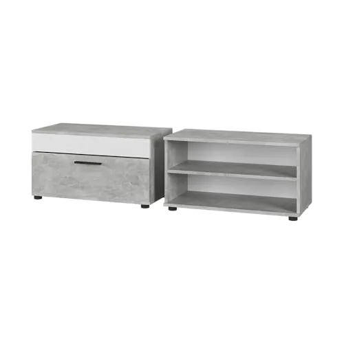 Vicco Wohnwand Berno, Beton/Weiß, 2 Teile - Wohnwand in Beton/Weiß, bietet funktionalen Stauraum mit Klapptür und offener Kommode für ein harmonisches Wohnambiente.