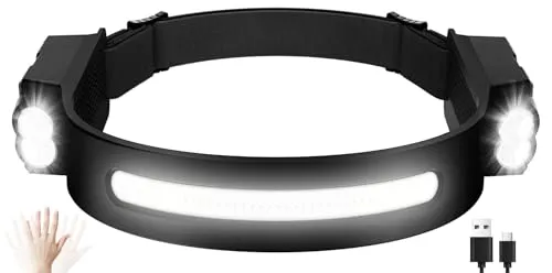 Oderra Stirnlampe LED Wiederaufladbar, Superleicht Kopflampe mit Bewegungssensor, 8 Modi und Batterieanzeige, IPX4 Wasserdicht für Camping, Angeln, Kinder und Notfall