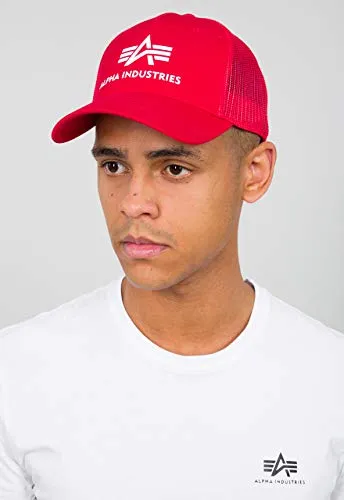Alpha Industries Basic Trucker Cap - Herren Cap in Speed Red - Caps & Hüte mit verstellbarem Riegel für optimalen Sitz, ideal für Freizeit und Outdoor-Aktivitäten.