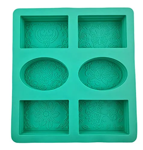 Seifenprofis Silikonform (6 Hohlräume mit Muster) Seifenform Rechteckig Oval mit Muster - Badebomben DIY Handgemachte Seife