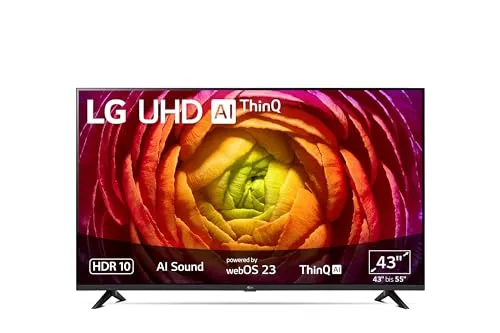LG 43UR74006LB UHD Fernseher 43 Zoll - Smart TV mit 4K Ultra HD-Display, Active HDR und AI-Prozessor für beeindruckende Bildqualität und verbesserten Sound, ideal für Filmabende und Gaming.