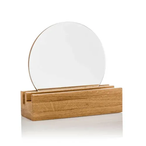 Schmink-Kosmetik-Spiegel,Fuß aus Eichen-Holz, Ø 20 cm,schwere Qualität,Spiegel