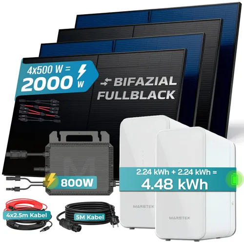 SUNNIVA® 2000W Balkonkraftwerk mit 4.48 kWh Speicher - Effizientes Balkonkraftwerk für Gewerbe und Heim, ausgestattet mit korrosionsbeständigen, monokristallinen Solarmodulen und einem leistungsstarken MARSTEK Inverter für optimale Energieerzeugung.