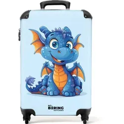 NoBoringSuitcases.com© Kinderkoffer Porträt eines jungen, blau-orangefarbenen Drachens 55x35x20cm, Handgepäck Koffer, Hartschalenkoffer Kinder, Reisekoffer Jungen