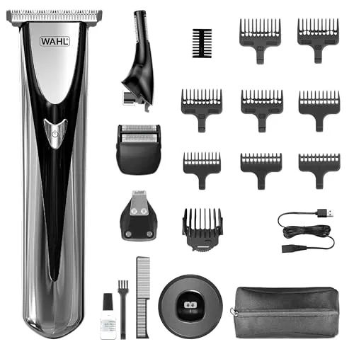 Wahl Elite Groom Schwarz, Silber - Multifunktions-Trimmer - Sonstiger Hundebedarf, ideal für präzise Körperhaar- und Bartpflege mit 4 Wechselaufsätzen und kabelloser Nutzung für maximale Flexibilität.