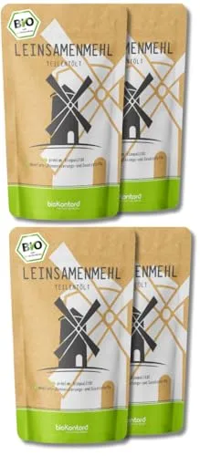 bioKontor // Leinsamenmehl, Leinmehl - teilentölt, low carb, Omega-3-Fettsäuren - 4x500 g - BIO (2000g)