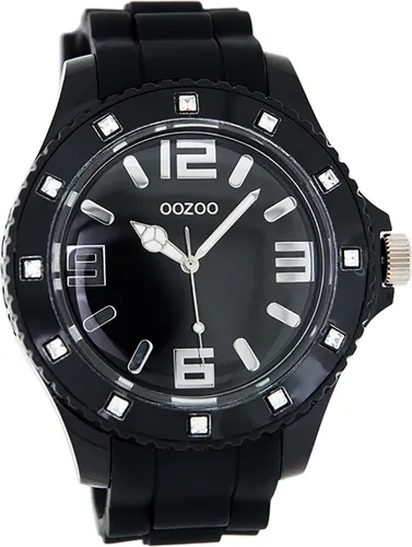 Oozoo Herren-Armbanduhr XL Analog Silikon C4340 Black Strass - Elegante Armbanduhr für Damen mit 48 mm Gehäuse, besetzt mit 12 Strasssteinen. Spritzwassergeschützt und ausgestattet mit hochwertigem Miyota Quarzwerk – ein stilvolles Accessoire für jeden Anlass.