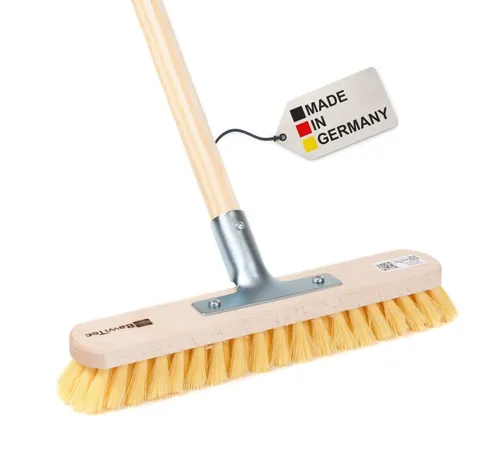 BawiTec Schrubber Wischer 30 cm - Robuste MyprenFibre-Borsten - Nass- & Trockenmopps für den Haushalt, ideal für Haus und Hof mit abriebfesten, temperaturbeständigen Borsten und stabilem Holzstiel für effizientes Reinigen.