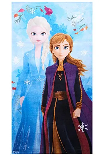 Disney Frozen 2 Handtuch Strandtuch Saunatuch Schwestern Anna und ELSA mit Schneeflocken, 70x140 cm, 100% Baumwolle, für Kinder