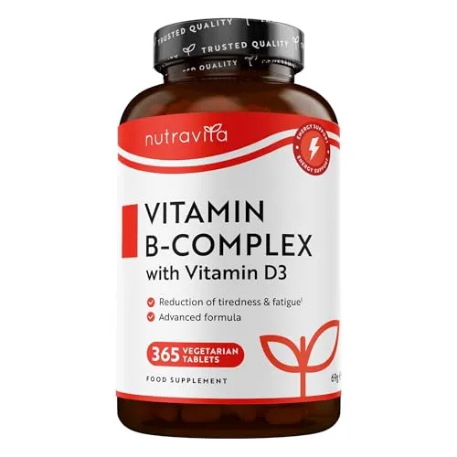 Vitamin B-Komplex - JAHRESVORRAT - Alle 8 B-Vitamine in 1 Tablette - Vitamin B1, B2, B3, B5, B6, B12, Biotin, Folsäure & Vitamin D3 - Premium: Mit aktiven Vitamin B-Formen - Hochdosiert