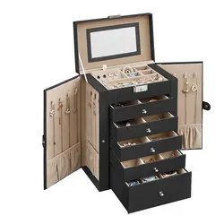 SONGMICS Schmuckkasten JBC152B01 - Große Schmuckschatulle mit 6 Ebenen, seitlichen Klapptüren und Spiegel, elegantes Design und optimaler Schutz für Ihre Juwelen