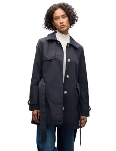 Street One Damen Trenchcoat Gr. 46, gravity blau - Funktionsjacke mit Bindegürtel für eine feminine Silhouette, aus pflegeleichtem Baumwollmix für hohen Tragekomfort und seitlichen Taschen für zusätzlichen Stil.