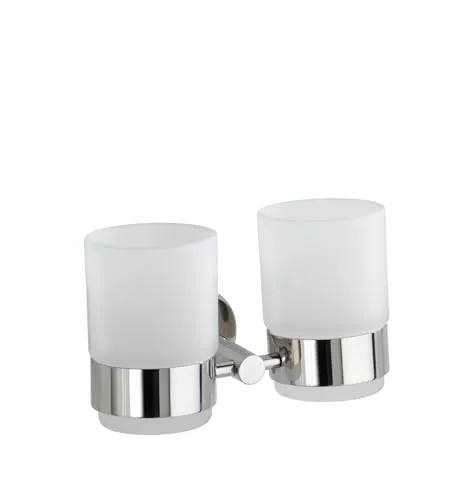 WENKO Zahnputzbecherhalter Duo Bosio Edelstahl glänzend - Zahnbürstenhalter aus glänzendem Edelstahl mit 2 abnehmbaren Glasbechern. Ideal für ein modernes Bad, hält Zahnbürsten und Zahnpasta stets griffbereit.