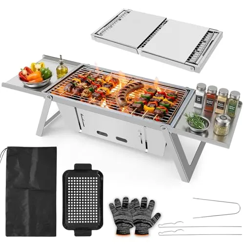 E EASTSTORM Camping Grill – Klappgrill für 4-6 Personen mit 4-stufiger Hitzeverstellung