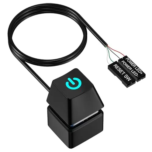 Computer Netzschalter, PC Einschaltknopf Extern, Computer Desktop Schalter mit LED Licht, 1,8 M Verlängerungskabel, Ersatz von PC (Schwarz)