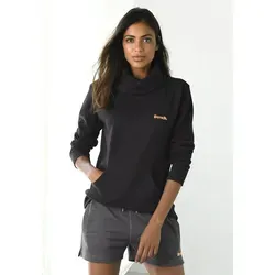 Longsweatshirt BENCH LOUNGEWEAR Damen, Gr. 40/42, schwarz - Sweatshirt für Damen mit Kängurutasche und Stehkragen in Layeroptik. Ideal für gemütliche Stunden zu Hause oder unterwegs.