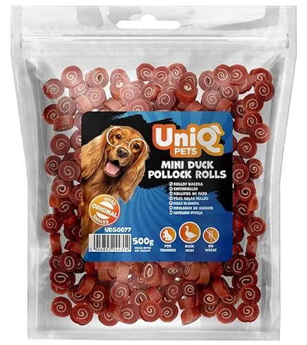 UniQ Pets Hundeleckerli glutenfrei mit Ente - 500g Trainingssnacks für kleine Hunde - Hundefutter: Weiche Leckerli mit 60% Ente und 30% Kabeljau, ideal für kleine Hunde und Welpen. Hohe Akzeptanz, kalorienarm und perfekt für das Training.