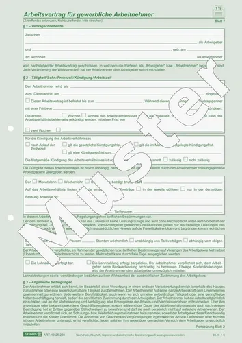 BRUNNEN Formularblock Arbeitsvertrag gewerblich A4 2x2 Blatt selbstdurchschreibend