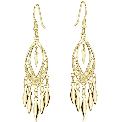Materia Orientalische Ohrringe Silber 925 Gelbgold vergoldet - Elegante Ohrringe im orientalischen Stil aus vergoldetem 925 Sterling Silber, ideal als Geschenk in einer hochwertigen Schmuck-Schachtel. Maße: 18x65mm, Anlaufschutz inklusive.