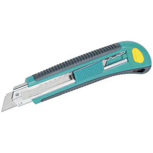 Wolfcraft Cuttermesser 4138000 - Cuttermesser mit 18mm Abbrechklinge, ergonomisches Design für komfortable Handhabung und kontrollierte Schnittführung, inklusive 3 Klingen und nachfüllbarem Klingenmagazin.