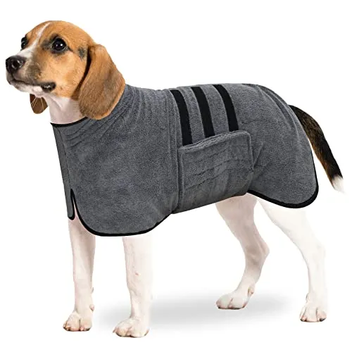 BASVII Hundebademantel aus Mikrofaser, Bademantel Hund Extra SaugfäHig und Schnell Trocknendes mit Klettverschluss und Verstellbarem Schrumpfband, für Große Mittel und Kleine Hunde