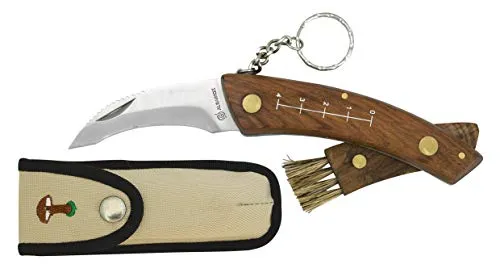Albainox Zusammenklappbares Pilzmesser mit Holzgriff - Arborist Merchandising Root, hochwertiges 7,5 cm Klinge, inklusive Schlüsselanhänger und einziehbarer Bürste für optimale Handhabung beim Pilzesammeln.
